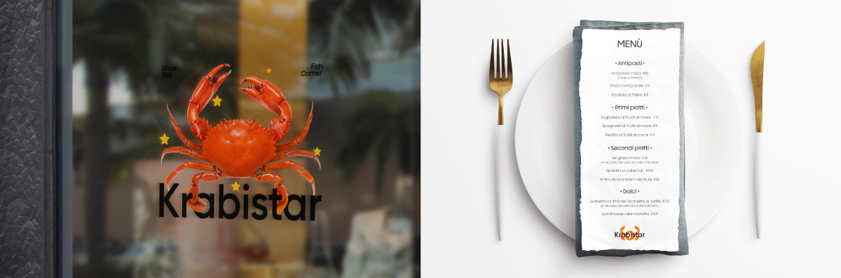 krabistar restaurant corporate design brand identity | Alessandro Mancini Graphic Designer Freelance