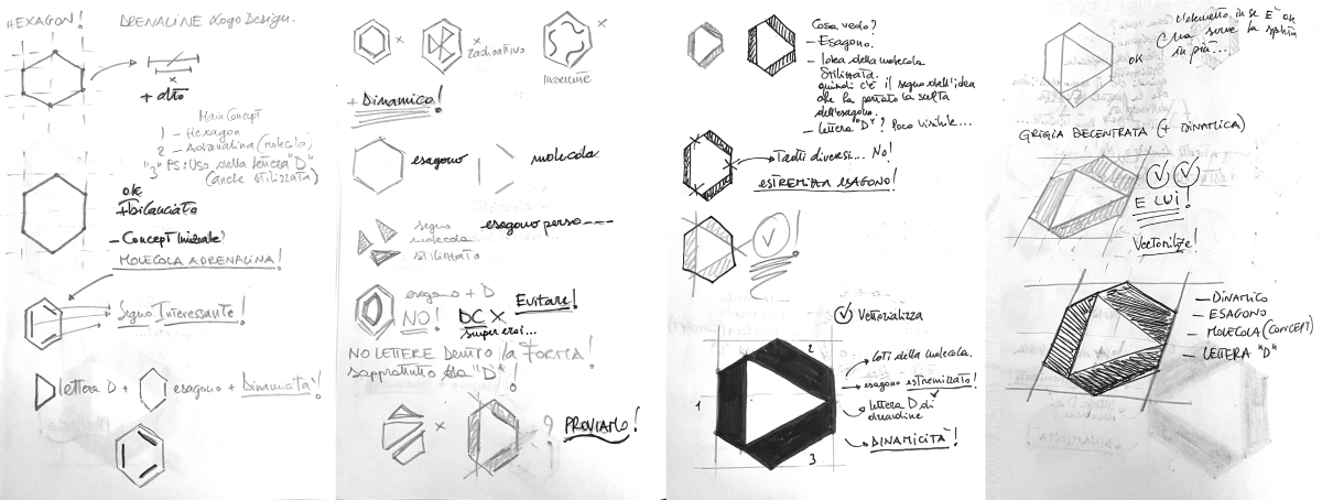 sketch per la realizzazione del logo drenaline | Alessandro Mancini Graphic Designer Freelance